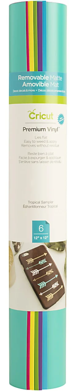 Cricut Premium Removable Vinyl Sheet Sampler, 12” x 12”, Tropical, Pack Of 6 Sheets