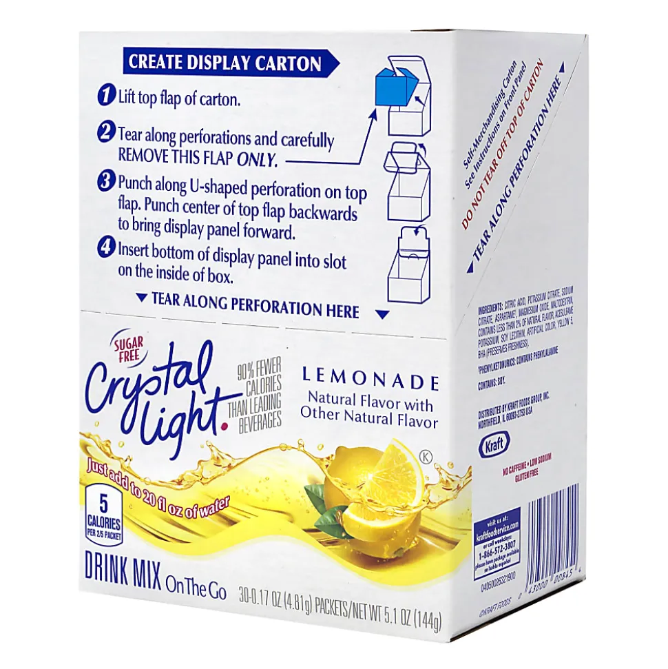 Crystal Light On-The-Go Sugar-Free Drink Mix, Lemonade, 0.17 Fl Oz, 30 Packets Per Box, Pack Of 2 Boxes