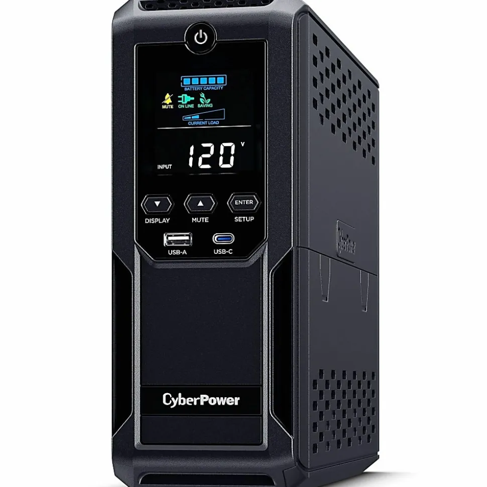 CyberPower BRG1500AVRLCD2 Intelligent LCD UPS Systems - 1500VA/900W, 57 - 120 VAC, NEMA 5-15P, Mini-Tower, 12 Outlets, LCD, $500000 CEG, 5YR Warranty