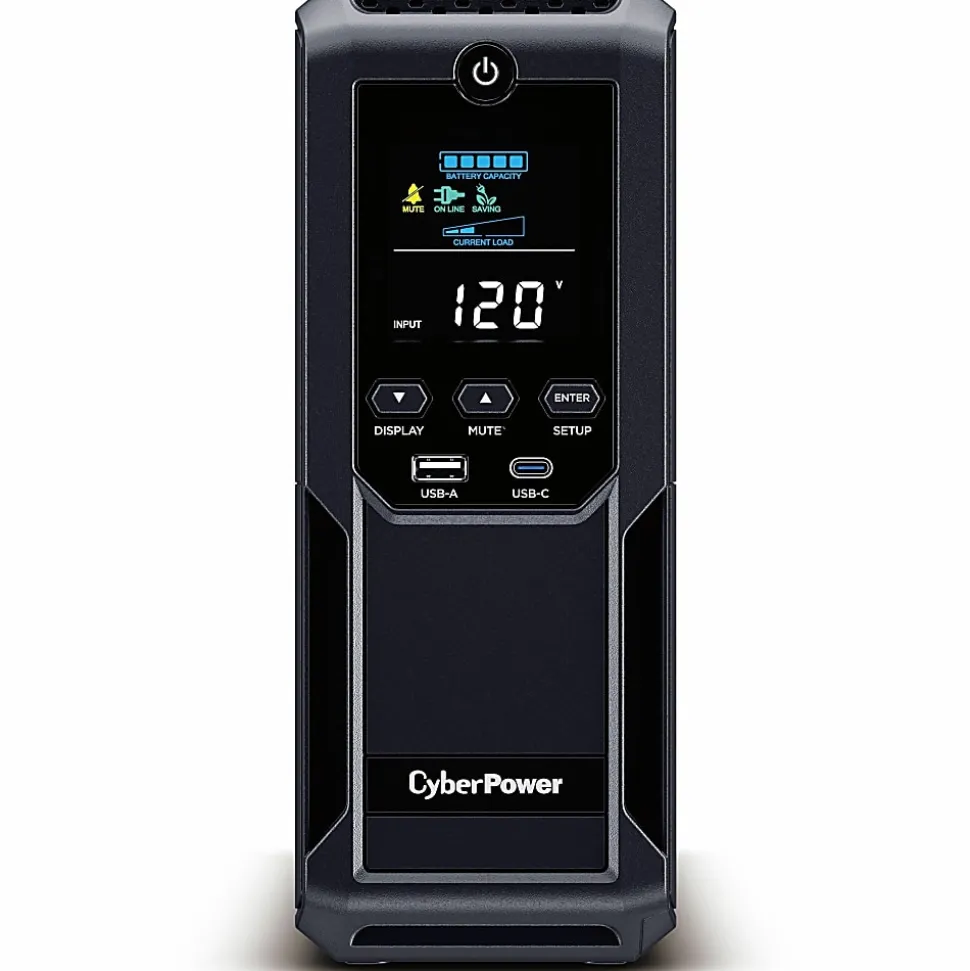 CyberPower BRG1500AVRLCD2 Intelligent LCD UPS Systems - 1500VA/900W, 57 - 120 VAC, NEMA 5-15P, Mini-Tower, 12 Outlets, LCD, $500000 CEG, 5YR Warranty