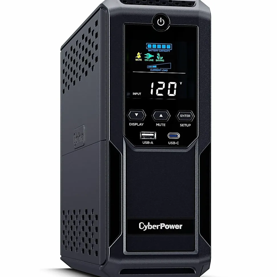 CyberPower BRG1500AVRLCD2 Intelligent LCD UPS Systems - 1500VA/900W, 57 - 120 VAC, NEMA 5-15P, Mini-Tower, 12 Outlets, LCD, $500000 CEG, 5YR Warranty