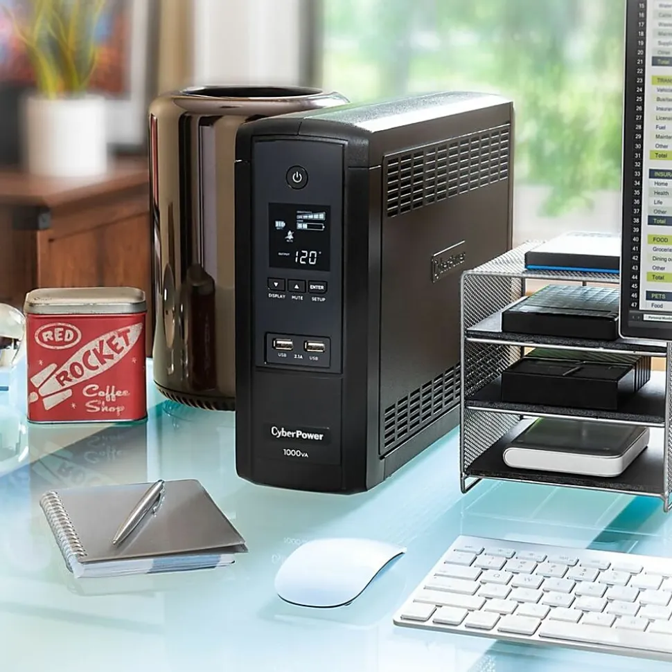 CyberPower BRG1000AVRLCD Intelligent LCD UPS Systems - 1000VA/600W, 120 VAC, NEMA 5-15P, Mini-Tower, 10 Outlets, PowerPanel® Personal - BRG1000AVRLCD