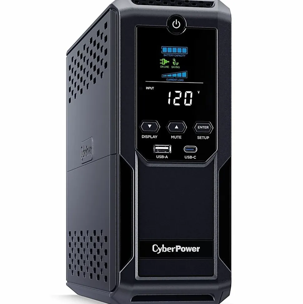 CyberPower CP1350AVRLCD3 Intelligent LCD UPS Systems - 1350VA/815W, 120 VAC, NEMA 5-15P, Mini-Tower, 12 Outlets, LCD, $500000 CEG, 3YR Warranty