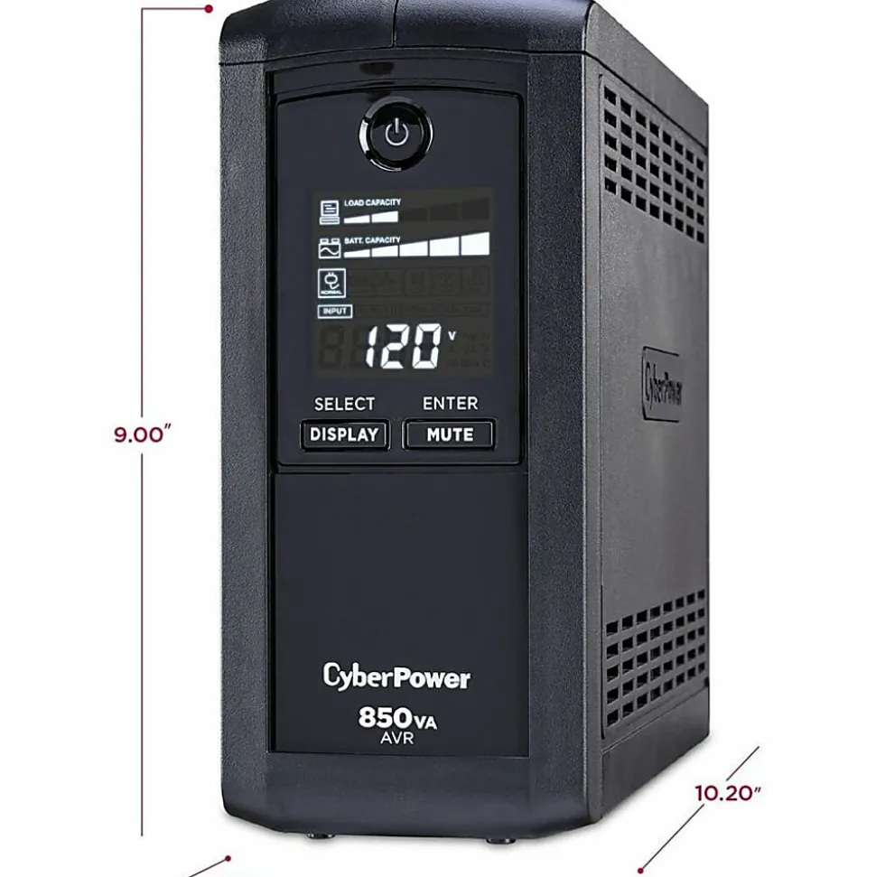 CyberPower® CP850AVRLCD Uninterruptible Power Supply, 9 Outlets, 850VA/510 Watt