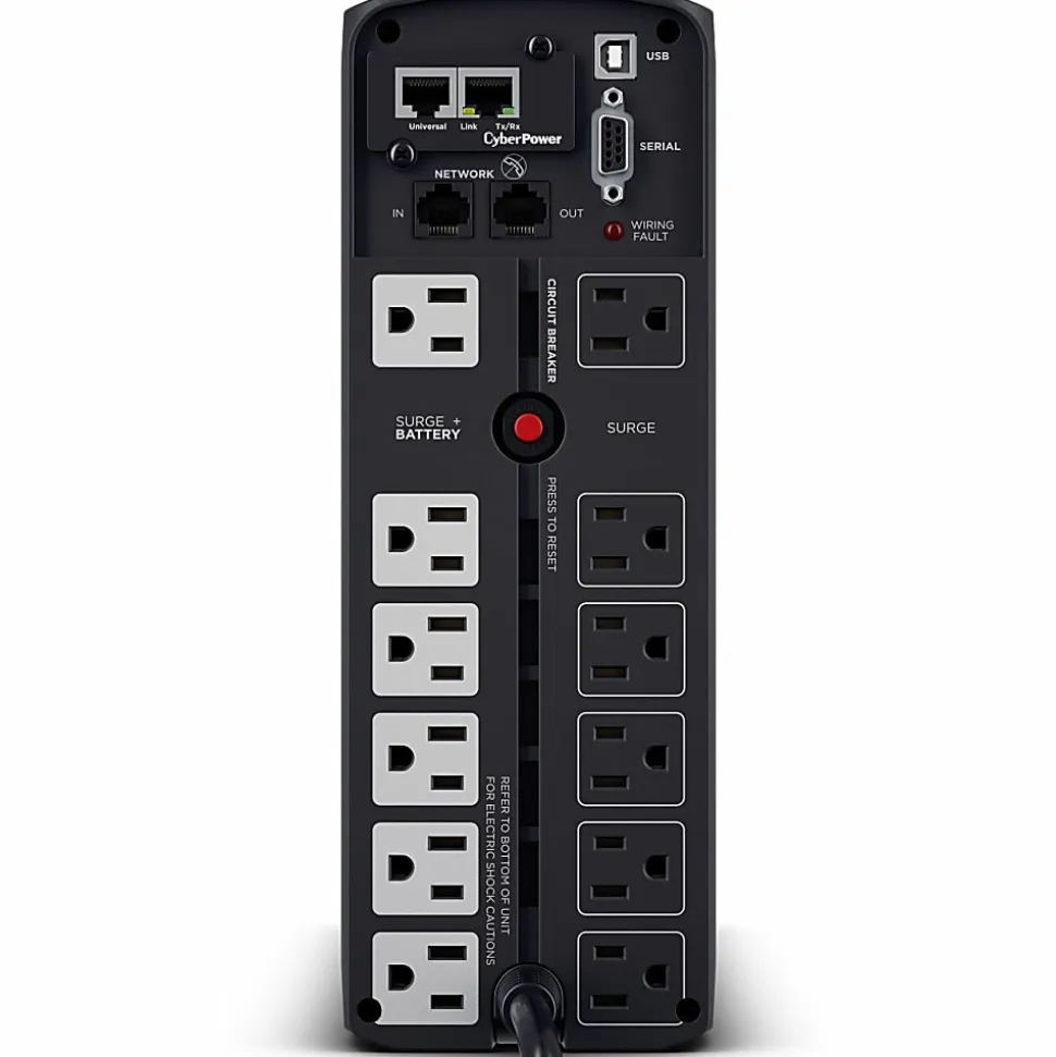 CyberPower CP1500PFCLCD UPS 1500VA 1000W PFC compatible Pure sine wave - 1500VA/900W - Tower - 2 Minute Full Load - 10 x NEMA 5-15R
