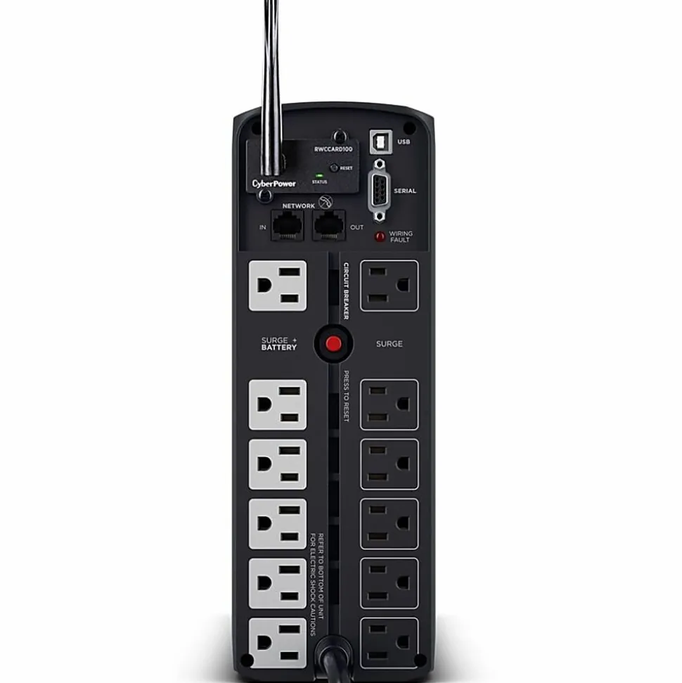 CyberPower CP1500PFCLCD UPS 1500VA 1000W PFC compatible Pure sine wave - 1500VA/900W - Tower - 2 Minute Full Load - 10 x NEMA 5-15R