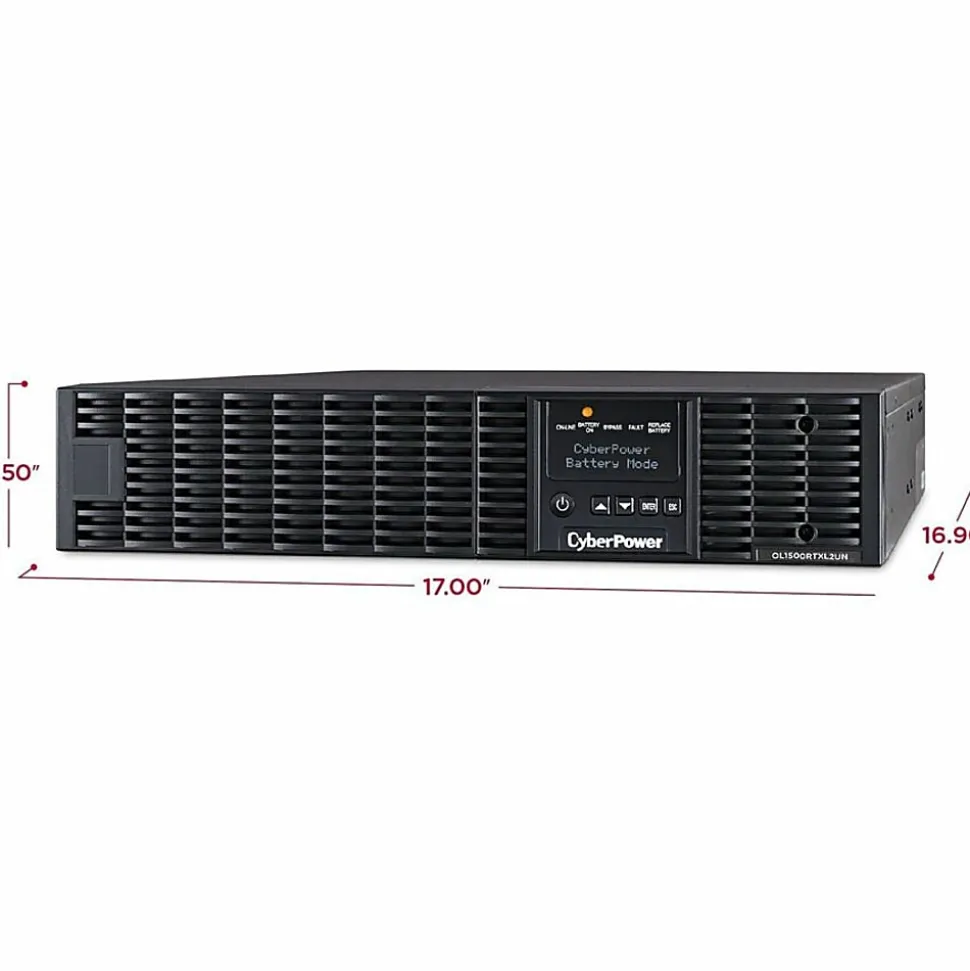 CyberPower OL1500RTXL2UN Smart App Online UPS Systems - 1500VA/1350W, 100 - 125 VAC, NEMA 5-15P, 2U, Rack/Tower, 8 Outlets, LCD- OL1500RTXL2UN