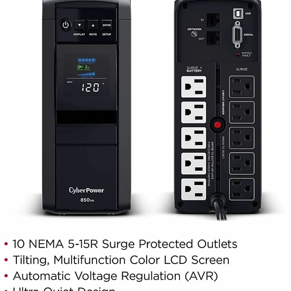 CyberPower® 10-Outlet Uninterruptible Power Supply, 850VA/510 Watts