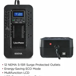 CyberPowerPC CyberPower Ecologic EC650LCD 8 Outlet Uniterruptible Power Supply, 650VA/390 Watts