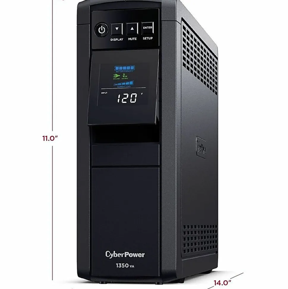 CyberPower PFC SineWave Series CP1350PFCLCD 10-Outlet Uninterruptible Power Supply, 1,350VA/810 Watts