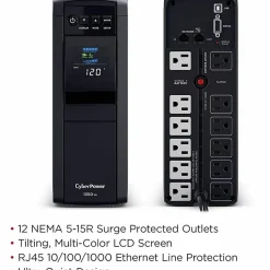 CyberPower PFC SineWave Series CP1350PFCLCD 10-Outlet Uninterruptible Power Supply, 1,350VA/810 Watts