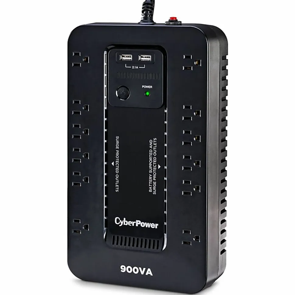 CyberPower ST900U Standby UPS Systems - 900VA/500W, 120 VAC, NEMA 5-15P, Compact, 12 Outlets, PowerPanel® Personal, $125000 CEG, 3YR Warranty