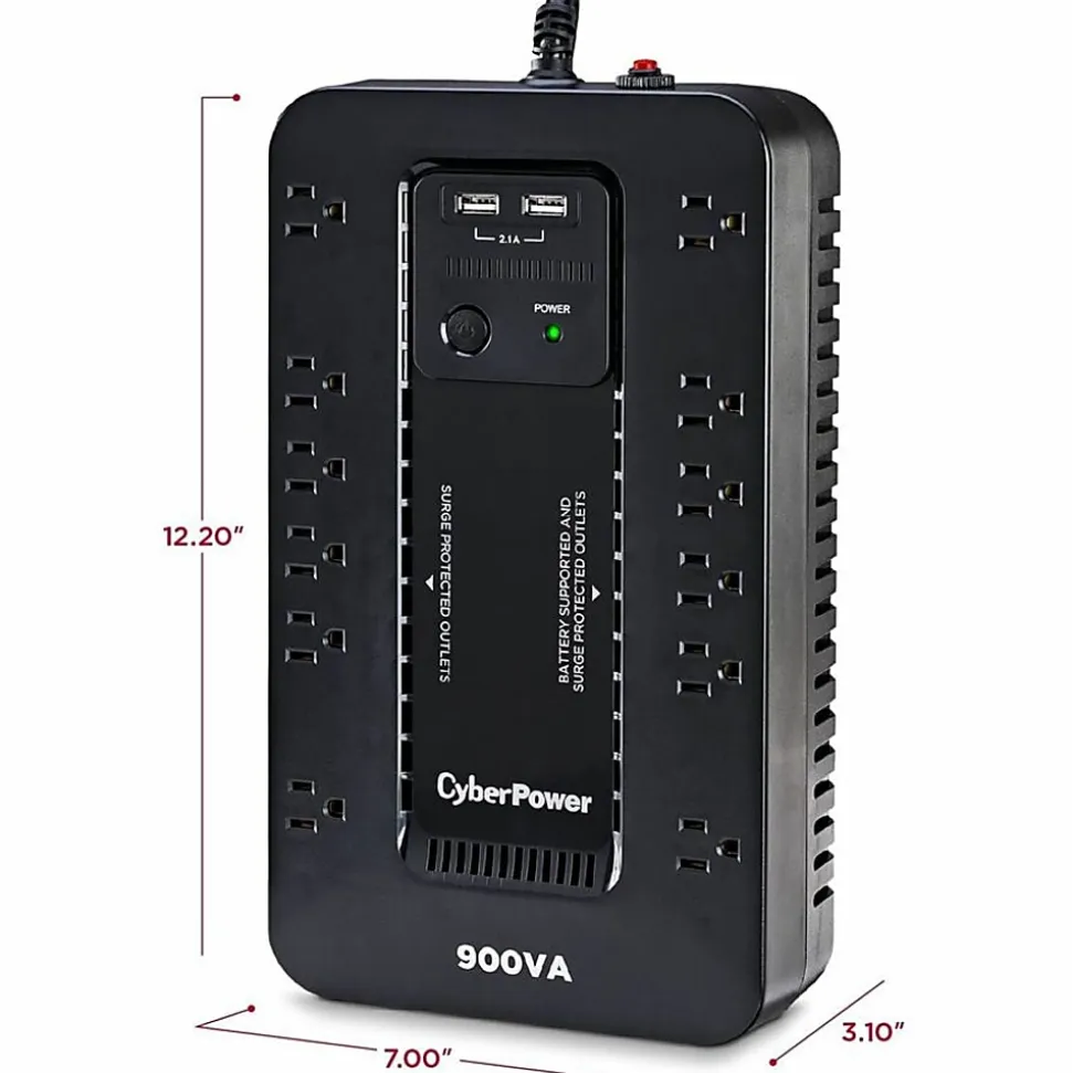 CyberPower ST900U Standby UPS Systems - 900VA/500W, 120 VAC, NEMA 5-15P, Compact, 12 Outlets, PowerPanel® Personal, $125000 CEG, 3YR Warranty