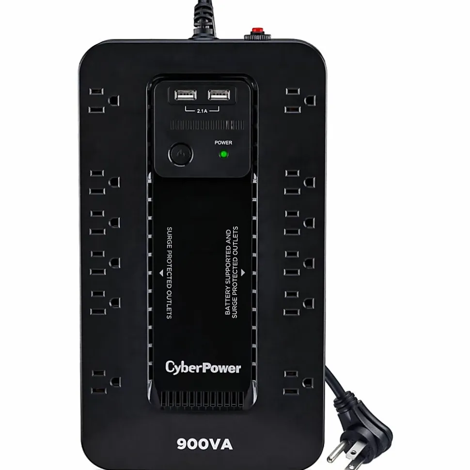 CyberPower ST900U Standby UPS Systems - 900VA/500W, 120 VAC, NEMA 5-15P, Compact, 12 Outlets, PowerPanel® Personal, $125000 CEG, 3YR Warranty
