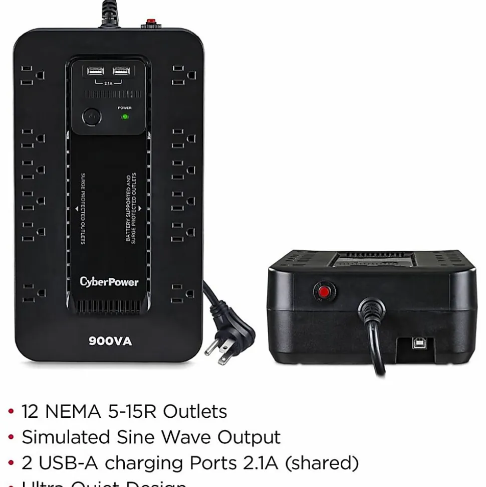 CyberPower ST900U Standby UPS Systems - 900VA/500W, 120 VAC, NEMA 5-15P, Compact, 12 Outlets, PowerPanel® Personal, $125000 CEG, 3YR Warranty