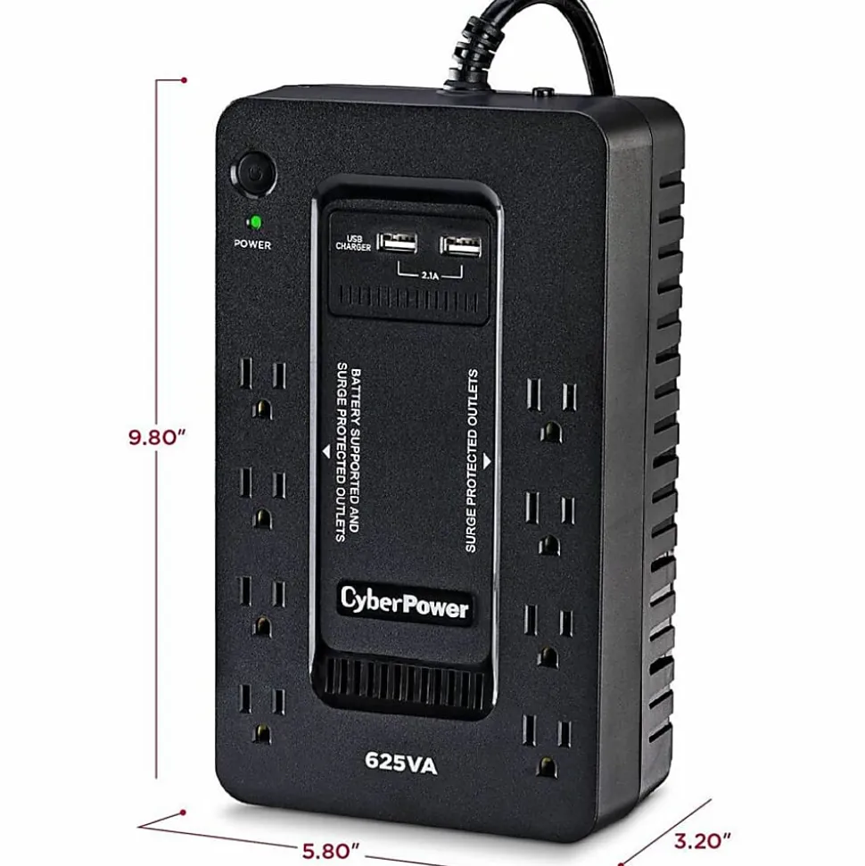 CyberPower ST625U Standby UPS Systems - 625VA/360W, 120 VAC, NEMA 5-15P, Compact, 8 Outlets, PowerPanel® Personal, $100000 CEG, 3YR Warranty