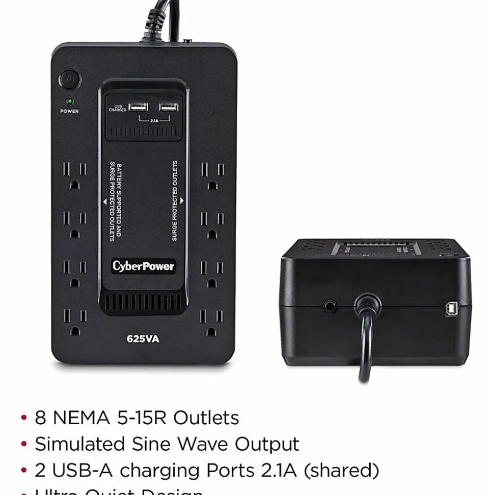 CyberPower ST625U Standby UPS Systems - 625VA/360W, 120 VAC, NEMA 5-15P, Compact, 8 Outlets, PowerPanel® Personal, $100000 CEG, 3YR Warranty