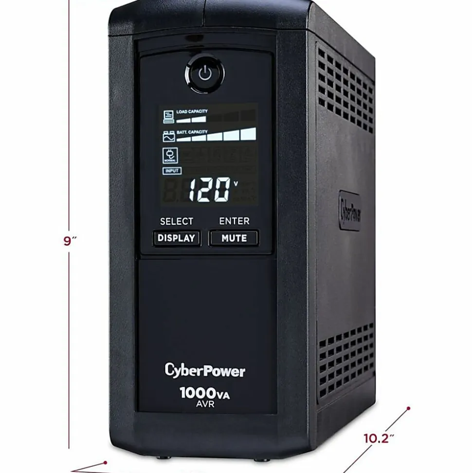 CyberPower® Uninterruptible 600-Watt 9-Outlet Power Supply, CP1000AVRLCD