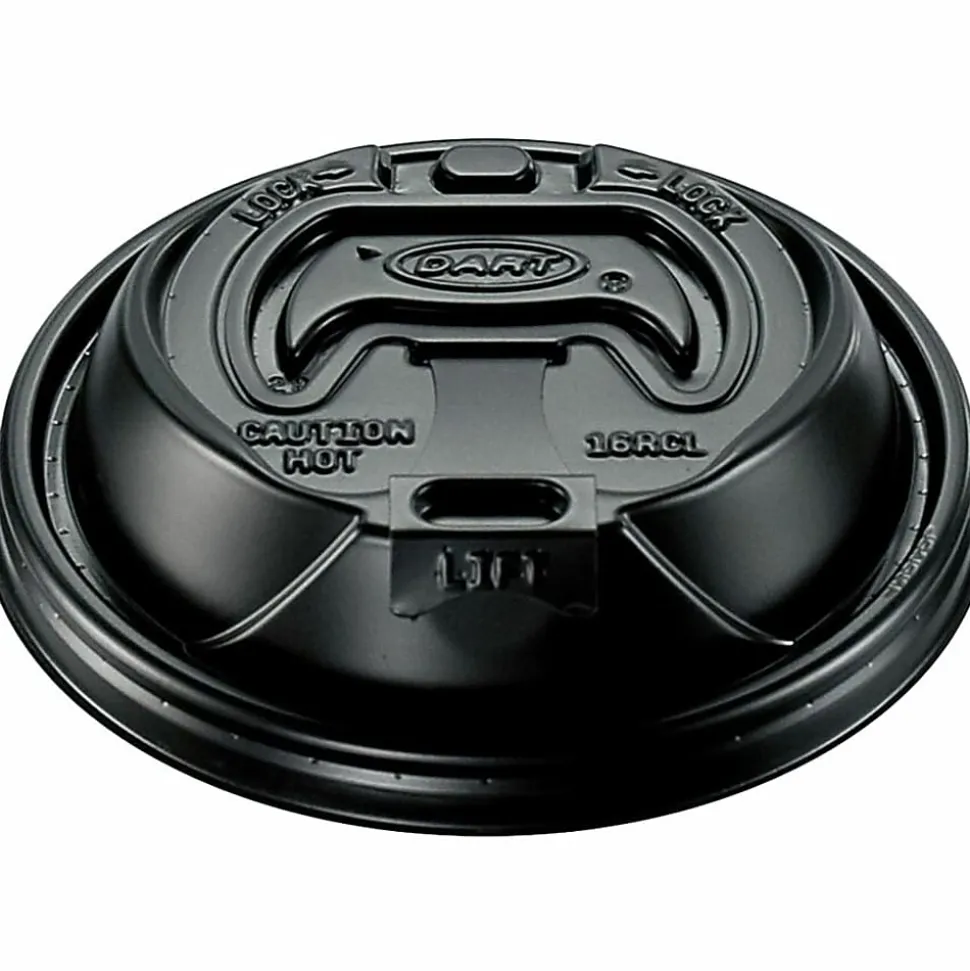 Dart Black Plastic Reclosable Lids, For 12-16 Oz. Cups, Black, Box Of 1,000