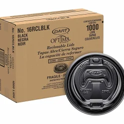 Dart Black Plastic Reclosable Lids, For 12-16 Oz. Cups, Black, Box Of 1,000