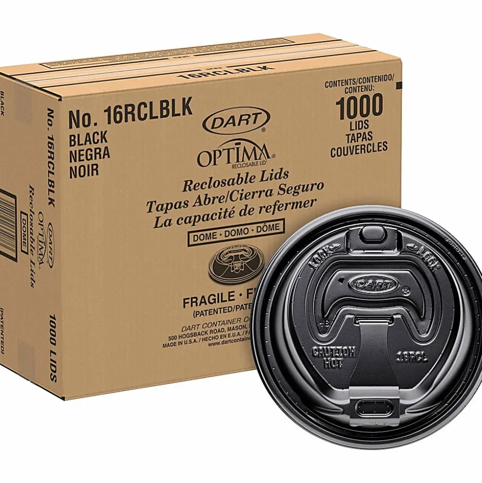 Dart Black Plastic Reclosable Lids, For 12-16 Oz. Cups, Black, Box Of 1,000