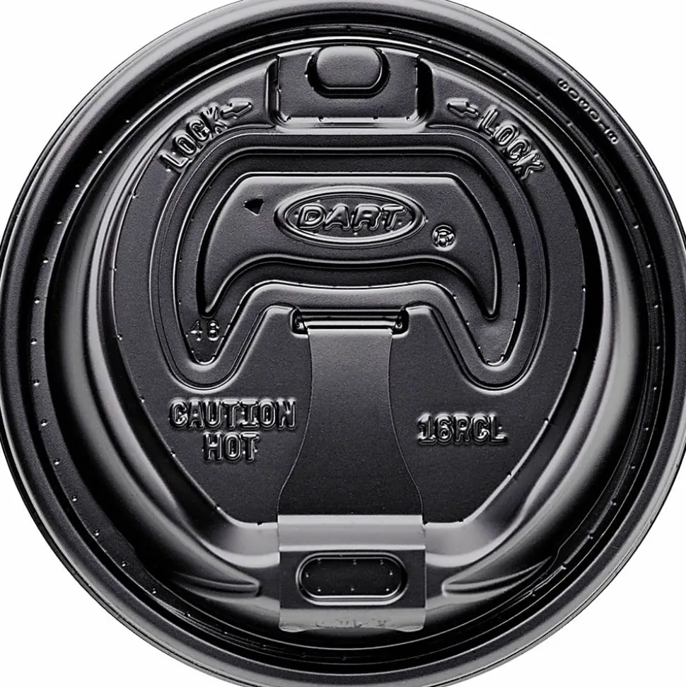 Dart Black Plastic Reclosable Lids, For 12-16 Oz. Cups, Black, Box Of 1,000