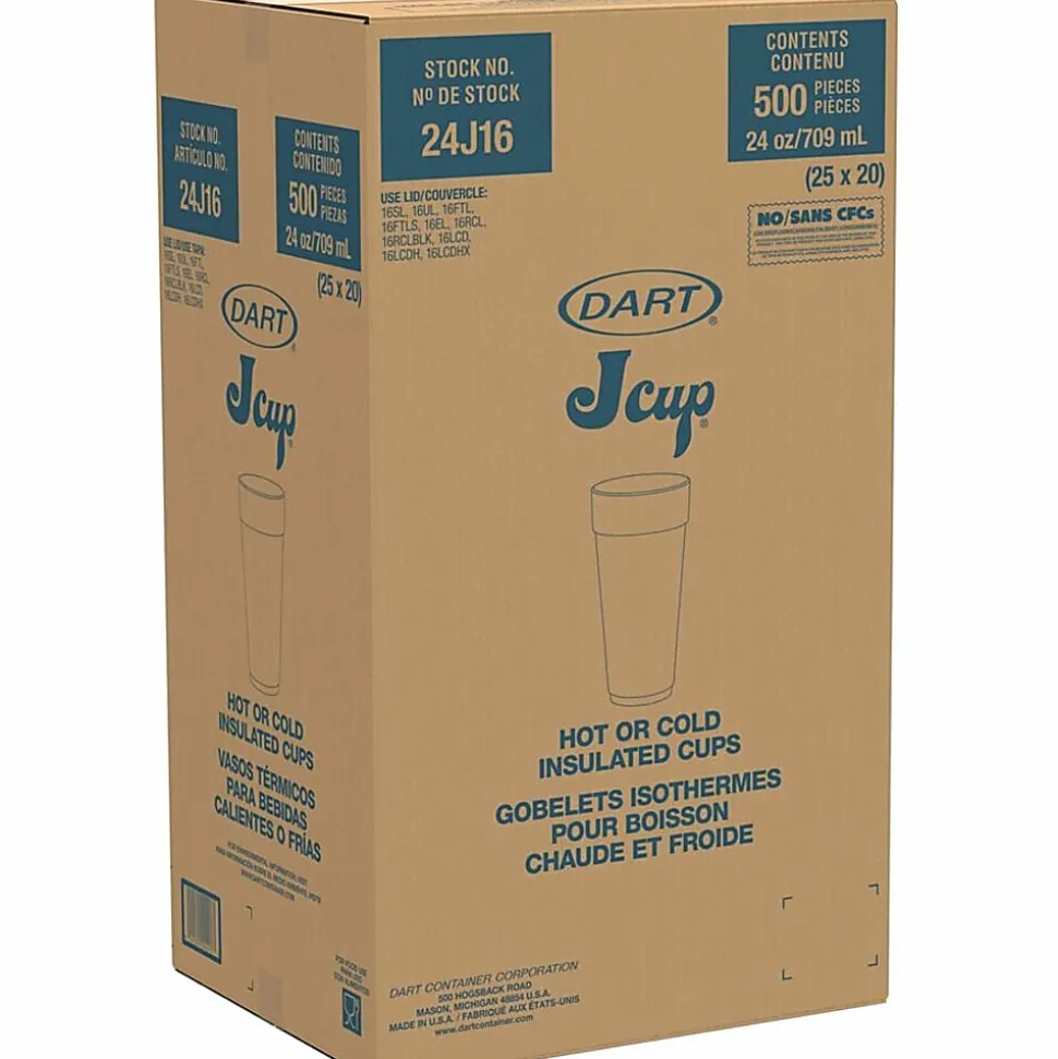 Dart Insulated Foam Cups, 24 Oz, White, 20 Cups Per Bag, Carton Of 25 Bags
