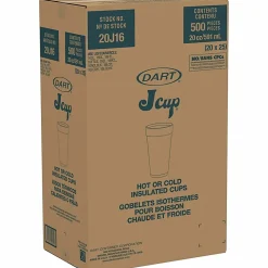 DartĀ® Insulated Foam Drinking Cups, White, 20 Oz, White, Pack Of 500 Cups