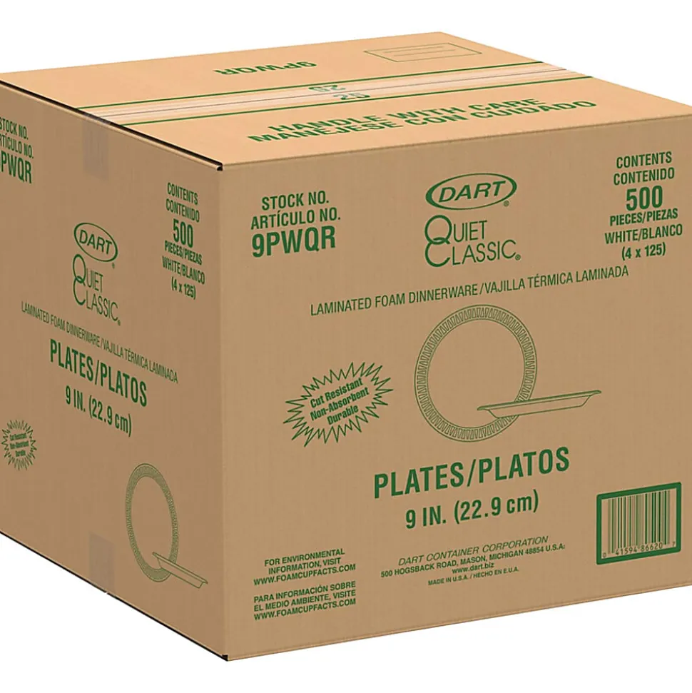 Dart Laminated Foam Plates, 9", White, Pack Of 125 Plates