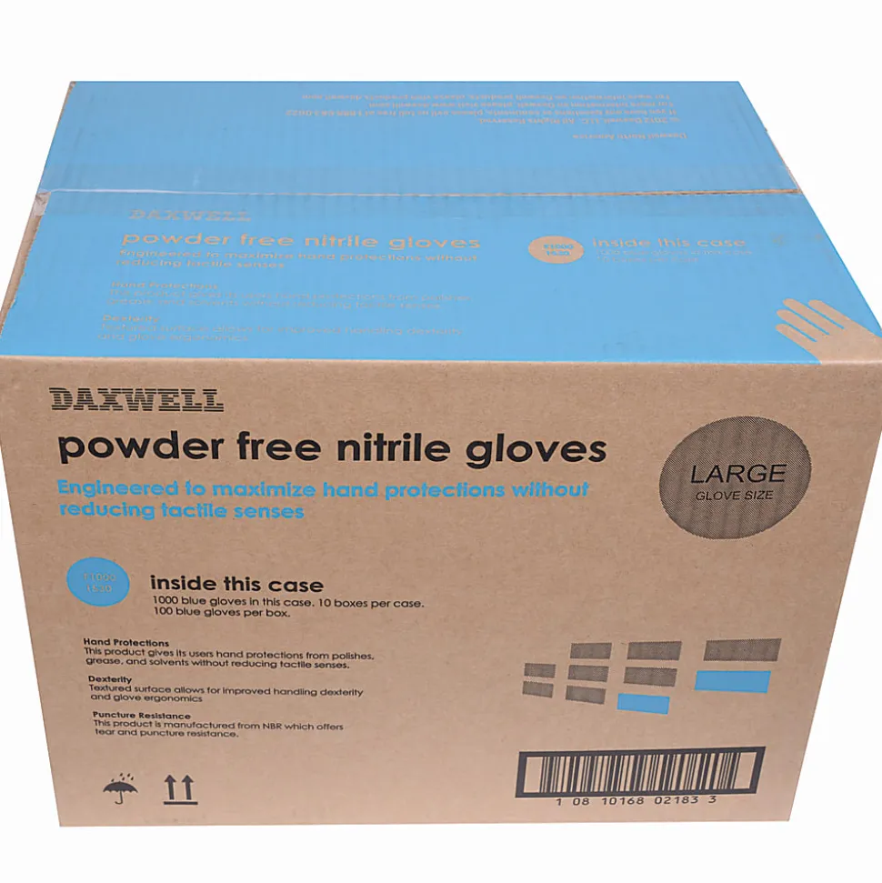 Daxwell Nitrile Gloves, Large, 100 Pairs Per Box, Case Of 10 Boxes
