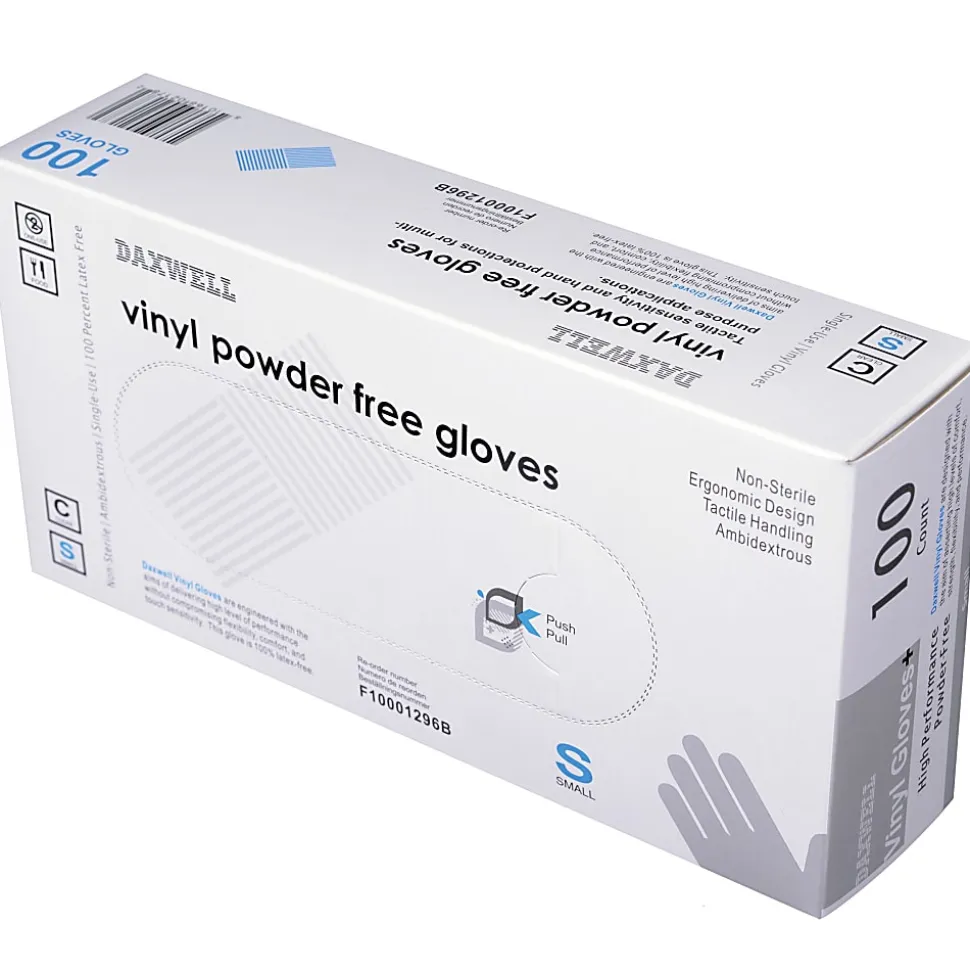 Daxwell Vinyl Gloves, Small, Clear, 100 Gloves Per Pack, Box Of 10 Packs