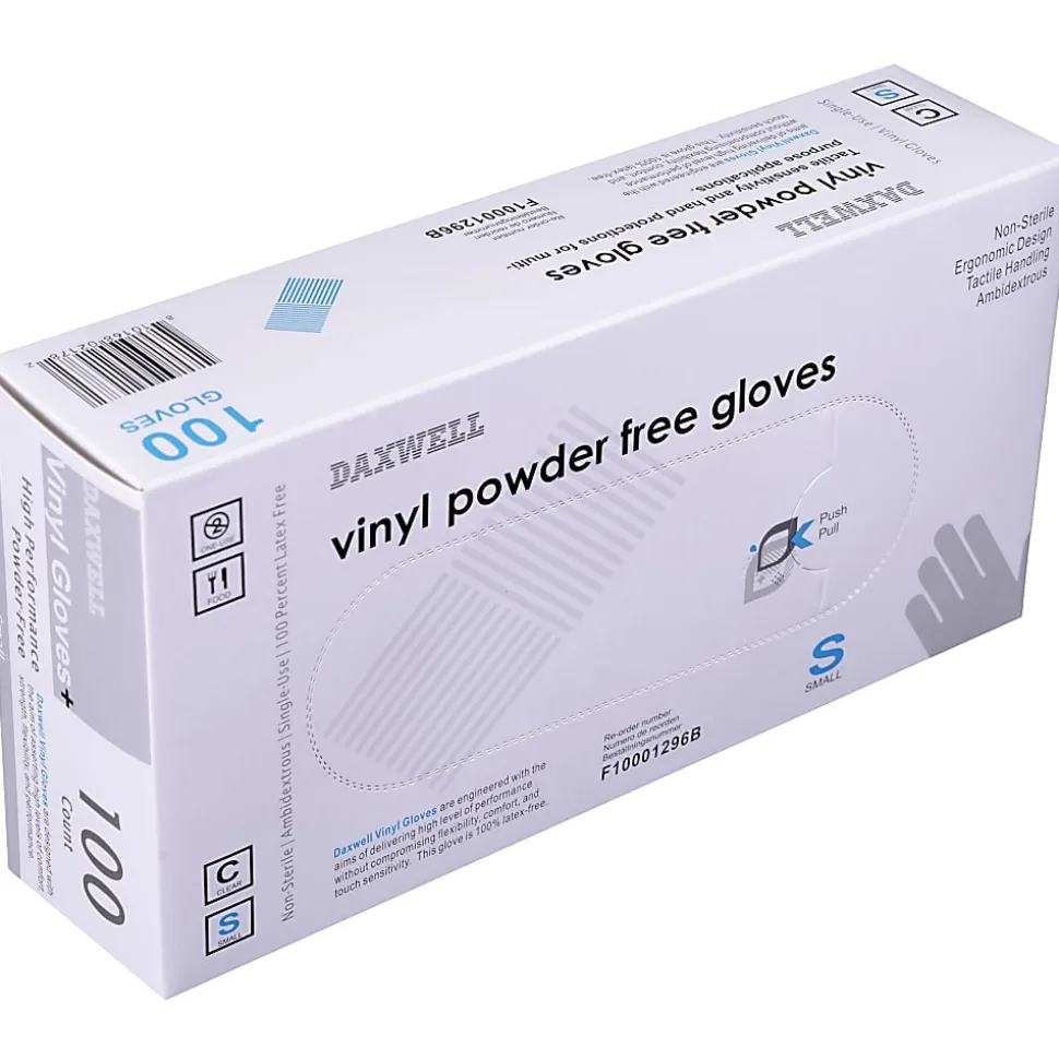 Daxwell Vinyl Gloves, Small, Clear, 100 Gloves Per Pack, Box Of 10 Packs