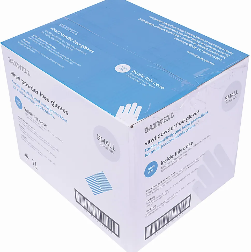 Daxwell Vinyl Gloves, Small, Clear, 100 Gloves Per Pack, Box Of 10 Packs