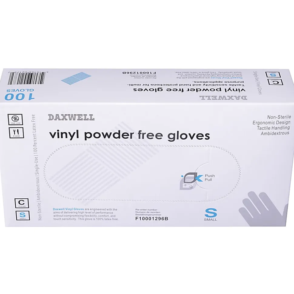Daxwell Vinyl Gloves, Small, Clear, 100 Gloves Per Pack, Box Of 10 Packs