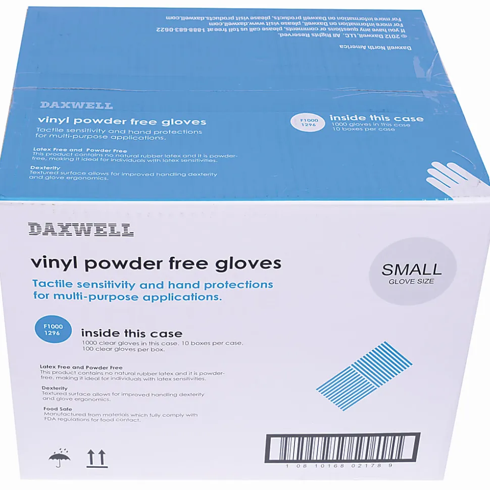 Daxwell Vinyl Gloves, Small, Clear, 100 Gloves Per Pack, Box Of 10 Packs