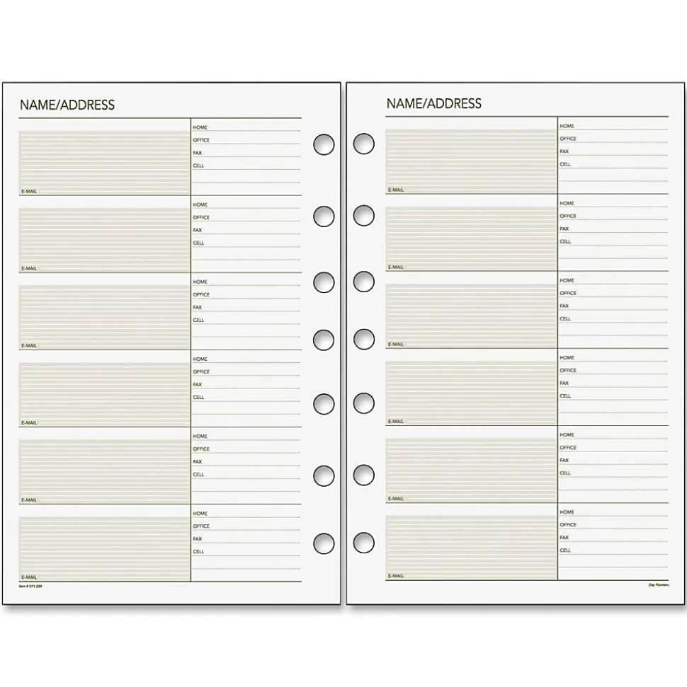 Day Runner® Organizer Accessory, Telephone/Address Refill Pages, 5 1/2" x 8 1/2", Pack Of 30 Sheets