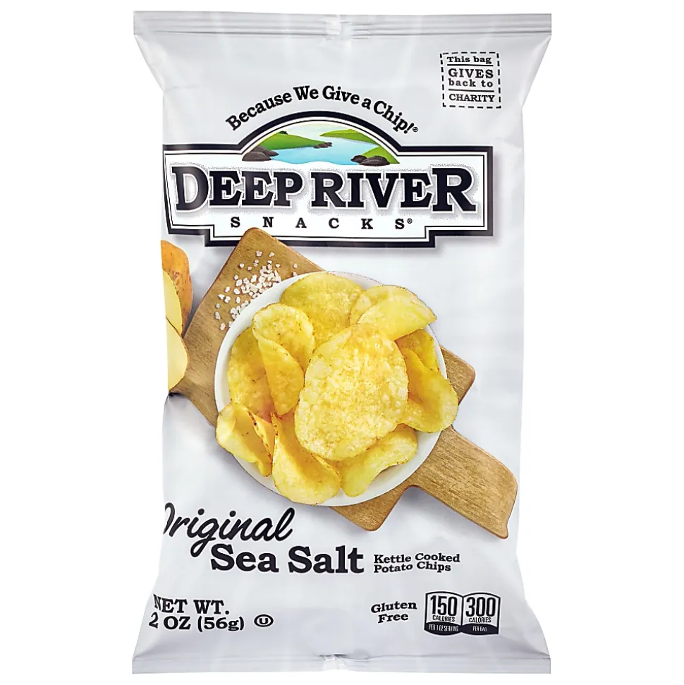 Deep River Snacks Potato Chips, Original Sea Salt Kettle, 2.0 Oz, Case Of 24 Bags