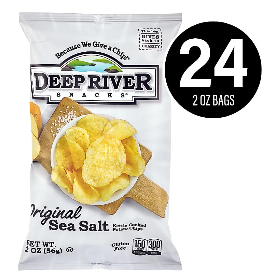 Deep River Snacks Potato Chips, Original Sea Salt Kettle, 2.0 Oz, Case Of 24 Bags