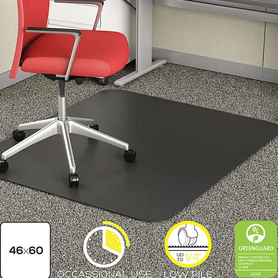 Deflecto Chair Mat For Low-Pile Carpets, For Commercial-Grade Carpeting, 46"W x 60"D, Black