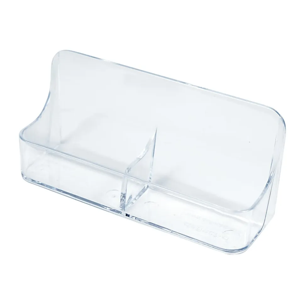 Deflecto® 2-Compartment Vertical Business Card Holder, 5" x 2 1/5" x 1 1/2", Clear