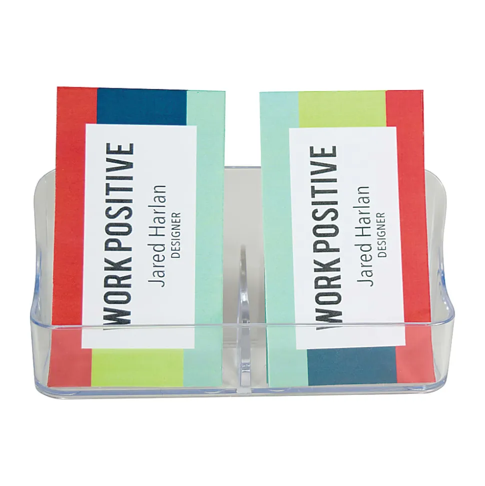 Deflecto® 2-Compartment Vertical Business Card Holder, 5" x 2 1/5" x 1 1/2", Clear