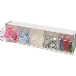 Deflecto Interlocking Horizontal Tilt Bin, 5 Bins, Small Size, 3 3/10" x 23 5/8" x 3 5/8", White/Clear