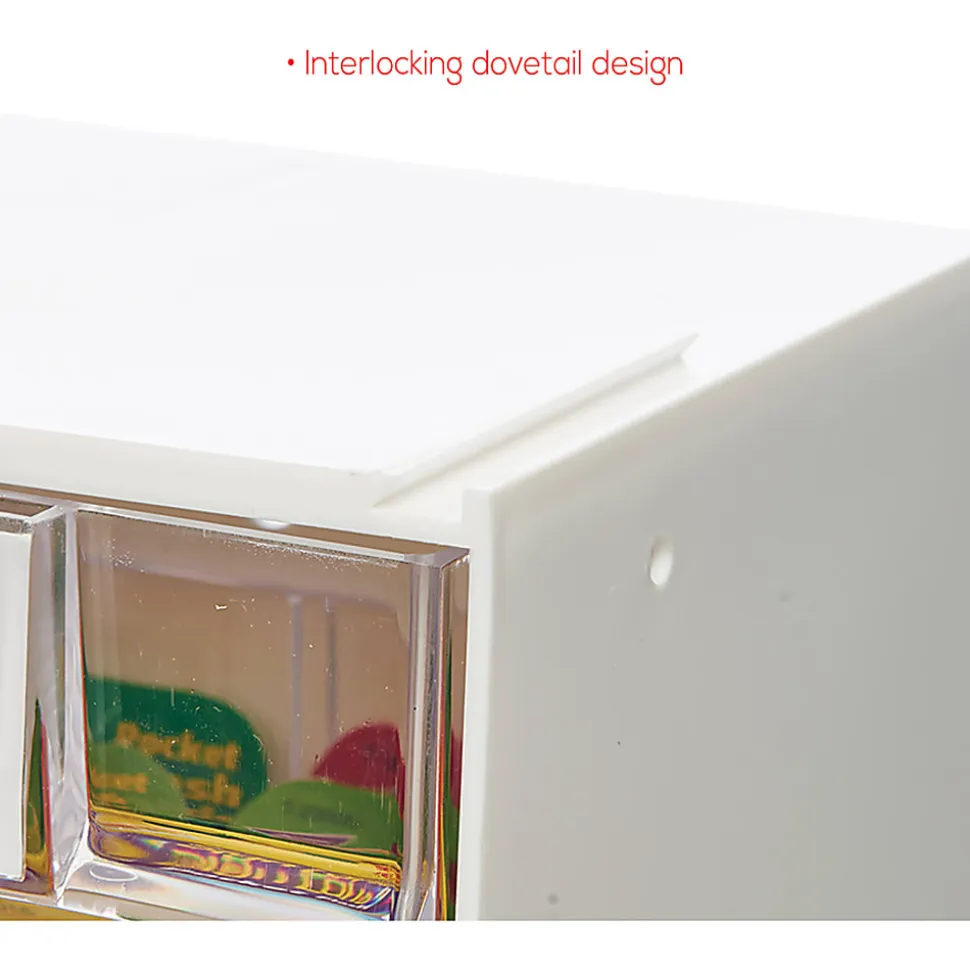 Deflecto Interlocking Horizontal Tilt Bin, 5 Bins, Small Size, 3 3/10" x 23 5/8" x 3 5/8", White/Clear