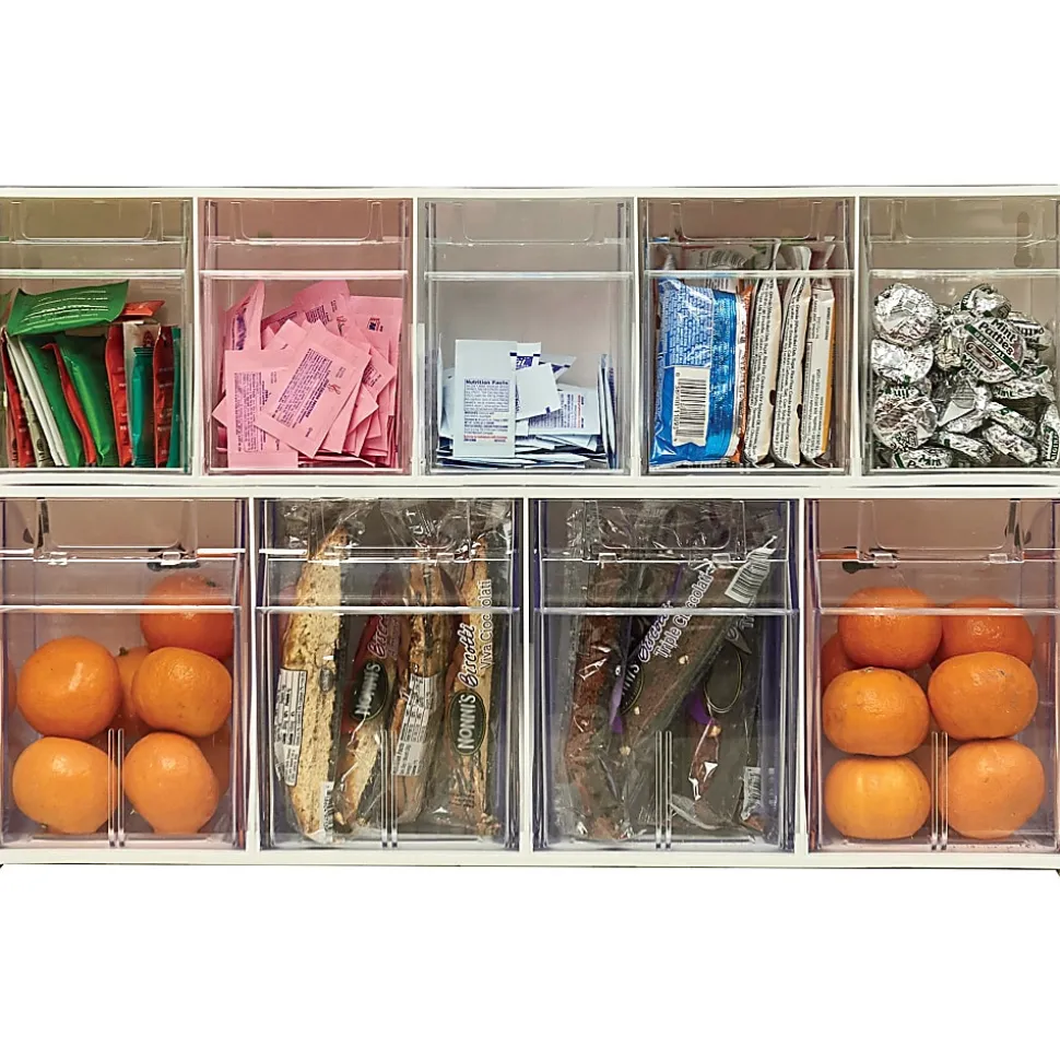 Deflecto Interlocking Horizontal Tilt Bin, 5 Bins, Small Size, 3 3/10" x 23 5/8" x 3 5/8", White/Clear
