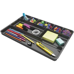 Deflecto Plastic Desk Drawer Organizer, 1"H x 14"W x 9"D, Black