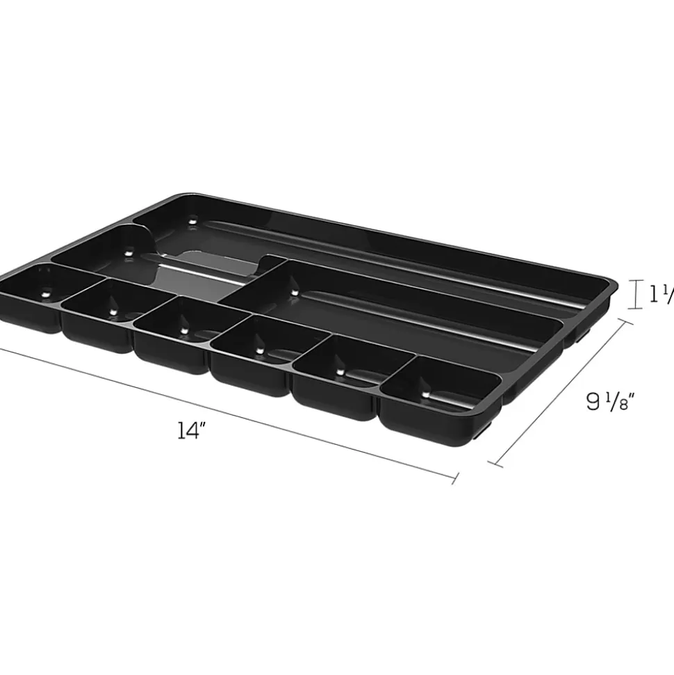 Deflecto Plastic Desk Drawer Organizer, 1"H x 14"W x 9"D, Black