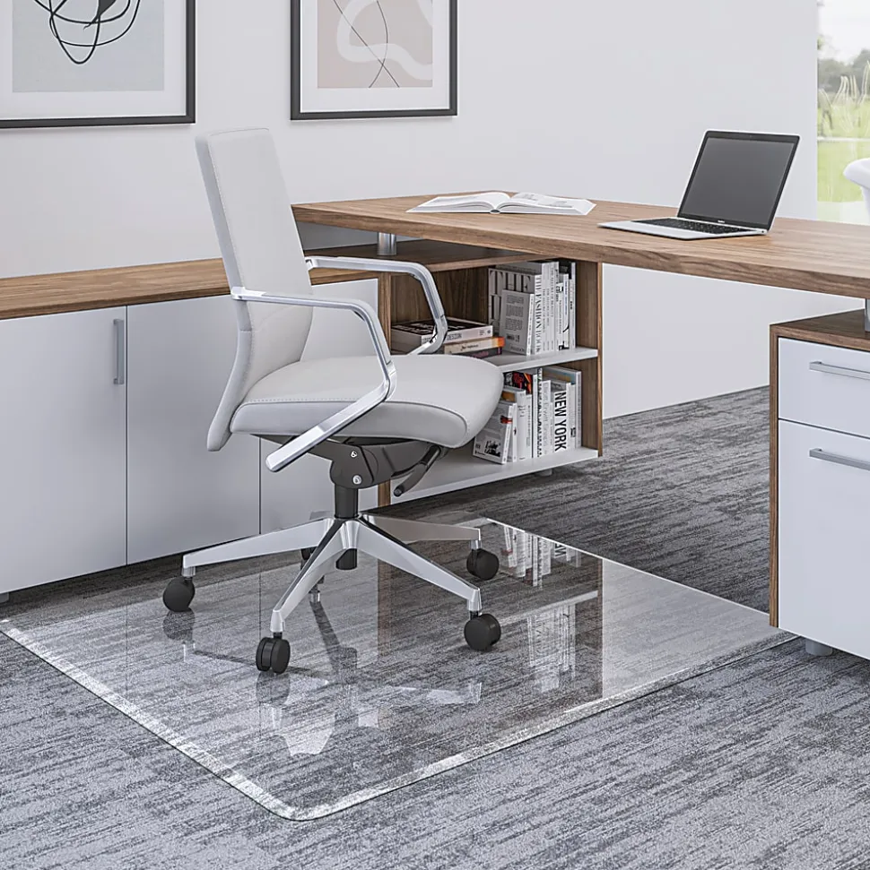 Deflecto Premium Glass Chairmat With Beveled Edge, For All Pile Carpets, 36"W x 46"D