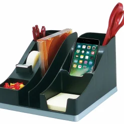 Deflecto Silouettes All-in-One Caddy - 6 Compartment(s) - 5.19" x 8.13"x 9.13" Depth - Desktop - Cable Management, Removable Divider - Silver - 1 Each