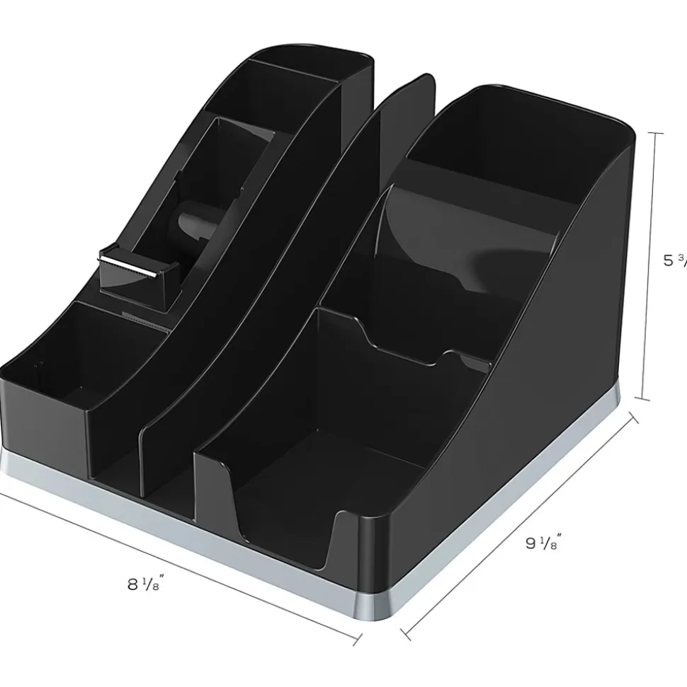 Deflecto Silouettes All-in-One Caddy - 6 Compartment(s) - 5.19" x 8.13"x 9.13" Depth - Desktop - Cable Management, Removable Divider - Silver - 1 Each
