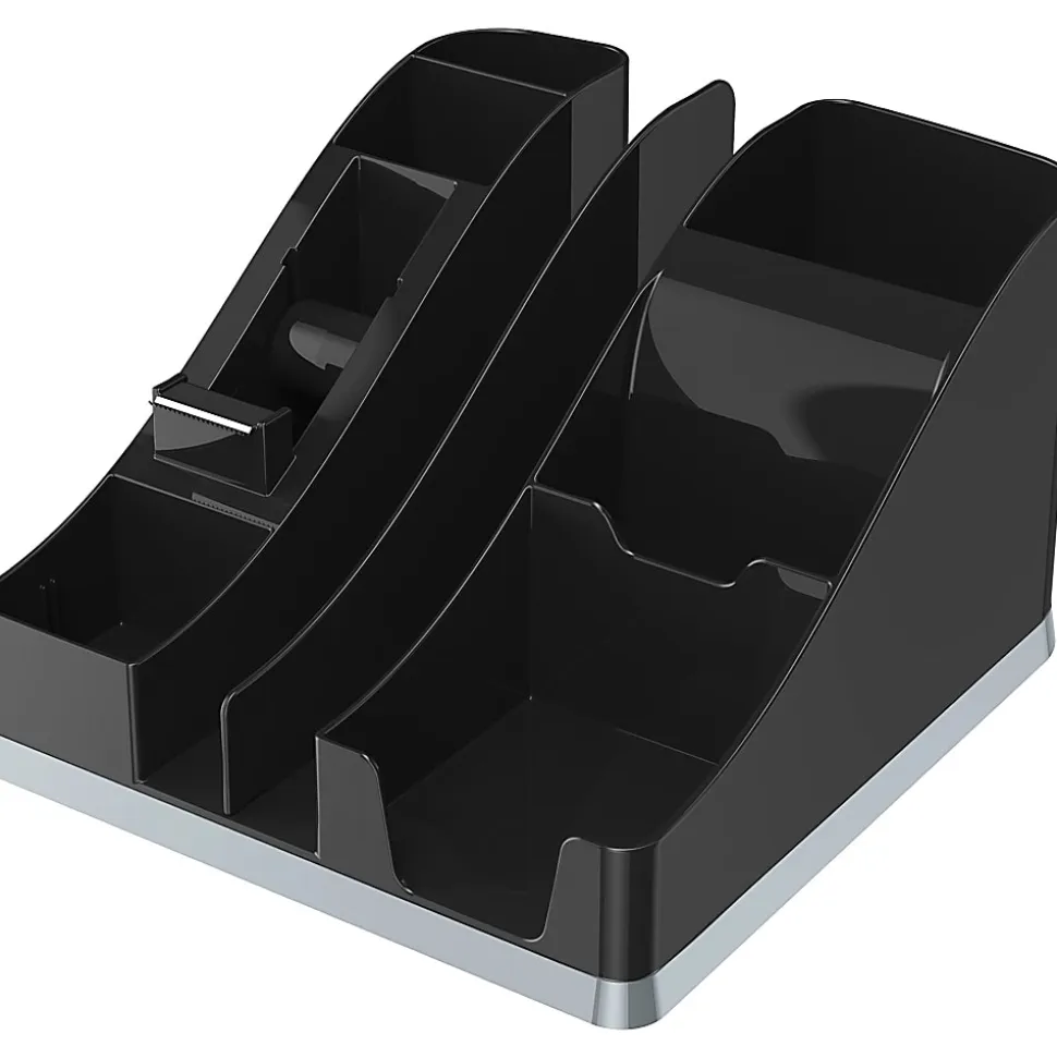 Deflecto Silouettes All-in-One Caddy - 6 Compartment(s) - 5.19" x 8.13"x 9.13" Depth - Desktop - Cable Management, Removable Divider - Silver - 1 Each